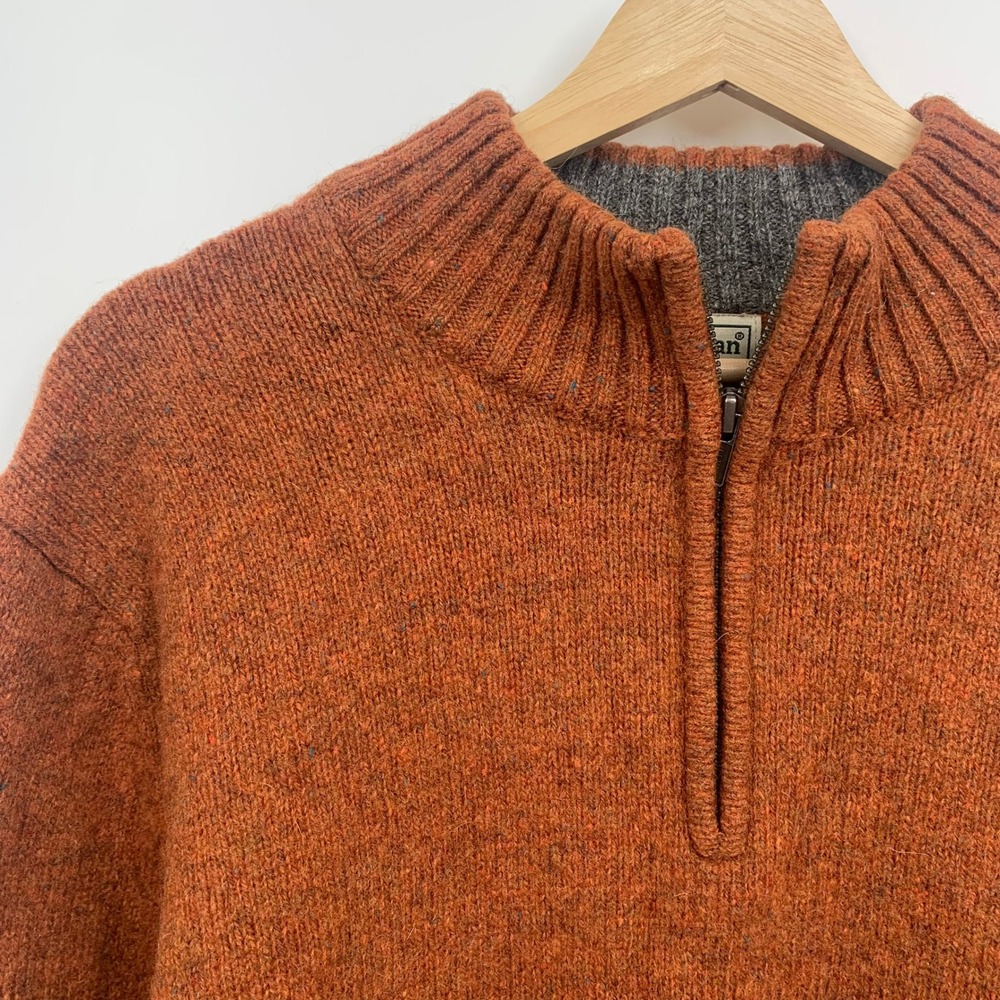 LL Bean Shetland Wool Quarter Zip Mens XL Orange Excellent Elbow Patches 285327 - Picture 2 of 8